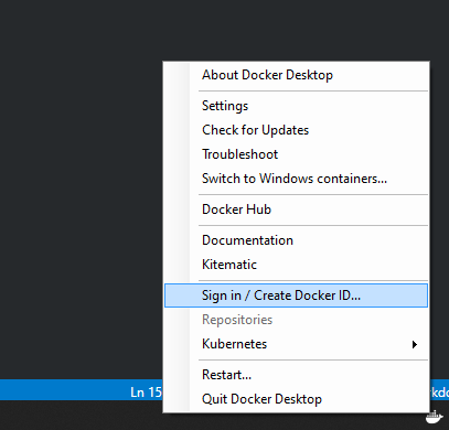 Docker Desktop Docker Hub sign in