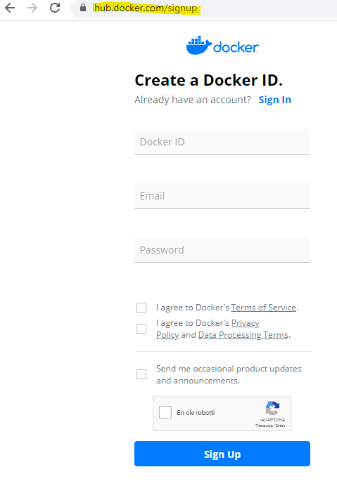 Docker Hub sign in